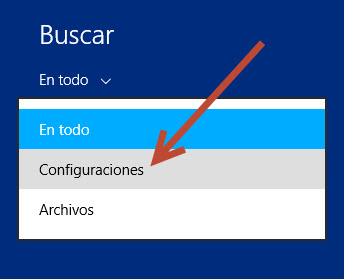 Buscar configuraciones en Windows 8