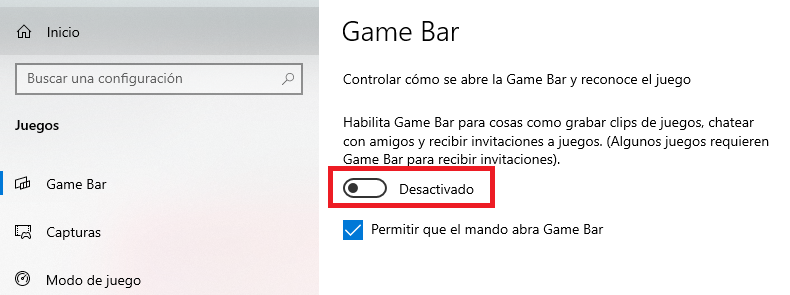 desactivar barra de juegos